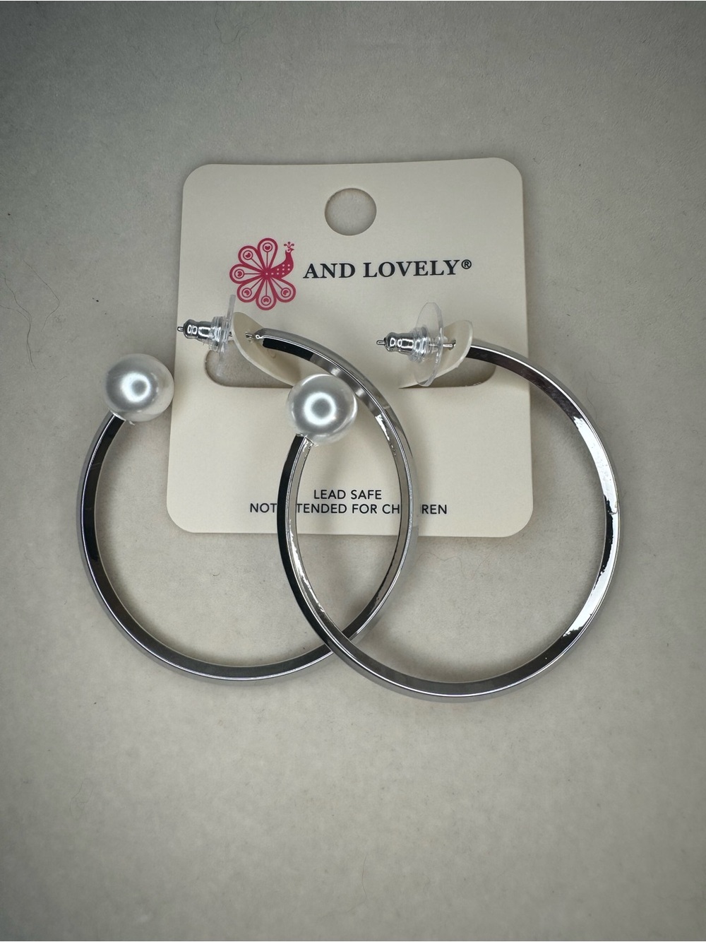 New And Lovely Silver Hoop Earrings with Pearl Accent